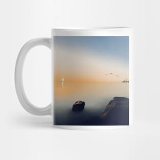 Golden Sunrise Minimalistic Landscape Digital Illustration Mug